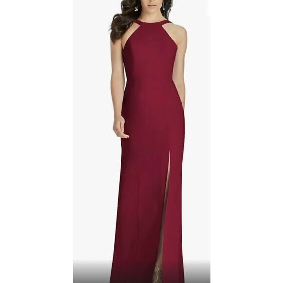 Dessy Collection Cutaway Shoulder Crepe Column Gown Size 12 - Picture 1 of 7